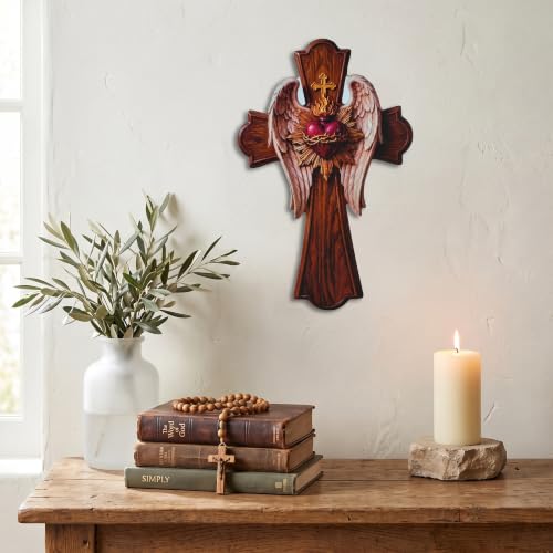 Wood Sacred Heart of Jesus Wall Decor Cross - Religious Home Art