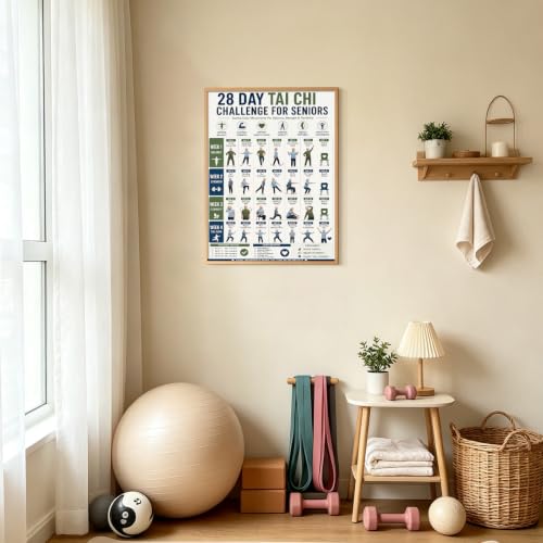 Tai Chi Walking Workout Poster - 28 Day Exercise Wall Art for Seniors & Adults - Unframed 12x16 Inches