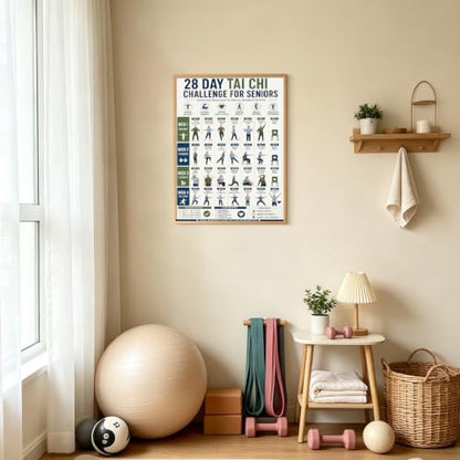 Tai Chi Walking Workout Poster - 28 Day Exercise Wall Art for Seniors & Adults - Unframed 12x16 Inches