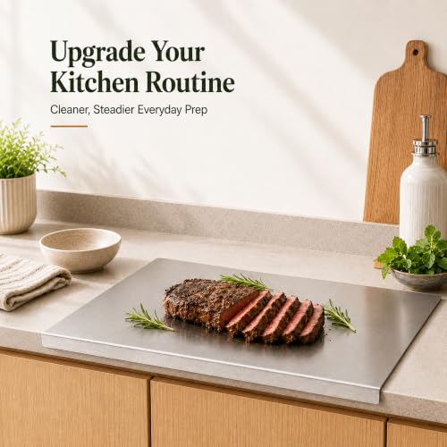 Stainless Steel Cutting Board with Lip - 15.7 x 11.8 Inch, Dishwasher Safe