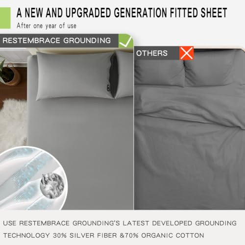 King Size Grounding Sheets with Silver Fiber & Outlet Tester - Gray, 70% Organic Cotton, Grounded Bed Sheet Kit