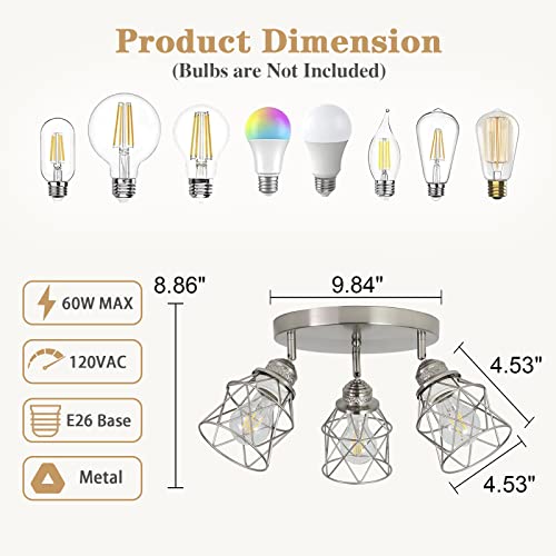 ABEAJAT Kitchen Light Fixtures - 3-Lights Multi-Directional Ceiling Lamp with E26 Base, Adjustable Flush Mount for Farmhouse Kitchen, Hallway, Dining Room, Entryway