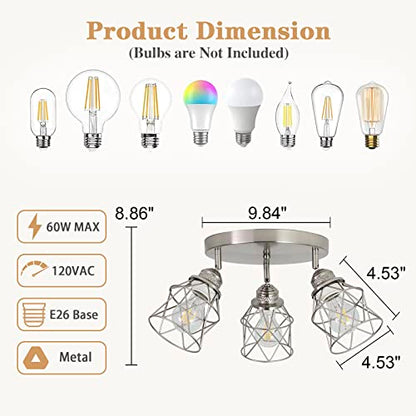 ABEAJAT Kitchen Light Fixtures - 3-Lights Multi-Directional Ceiling Lamp with E26 Base, Adjustable Flush Mount for Farmhouse Kitchen, Hallway, Dining Room, Entryway