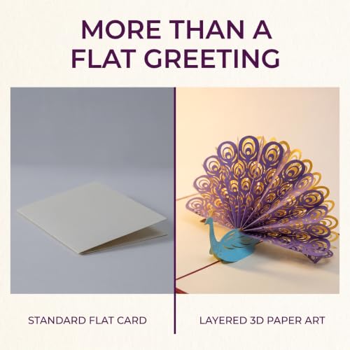Purple 3D Peacocks Greeting Card for Birthdays Christmas & Weddings