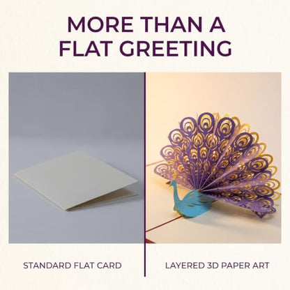 Purple 3D Peacocks Greeting Card for Birthdays Christmas & Weddings
