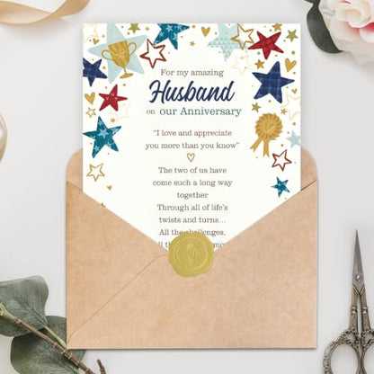 Mu-384 Anniversary Card for Husband from Wife - Romantic Gift from Wife to Husband