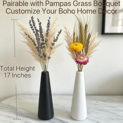 2-Pack Shatter-Resistant Vase Set with Dried Flowers for Tabletop Decor