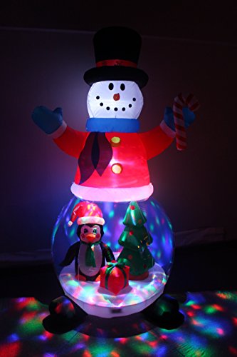 8 FT Inflatable Snowman Globe with Penguin & Gift Box - Holiday Yard Decor with Color-Changing LED Lights