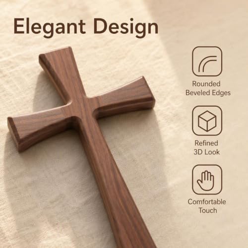 11-Inch Walnut Wood Cross Wall Decor - Natural Wooden Faith Symbol