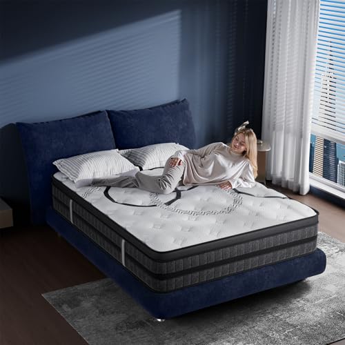 Queen Mattress 12 Inch Hybrid Queen Size in a Box Medium Firm New Version with Memory Foam & Pocket Springs - Pressure Relief & Motion Isolation