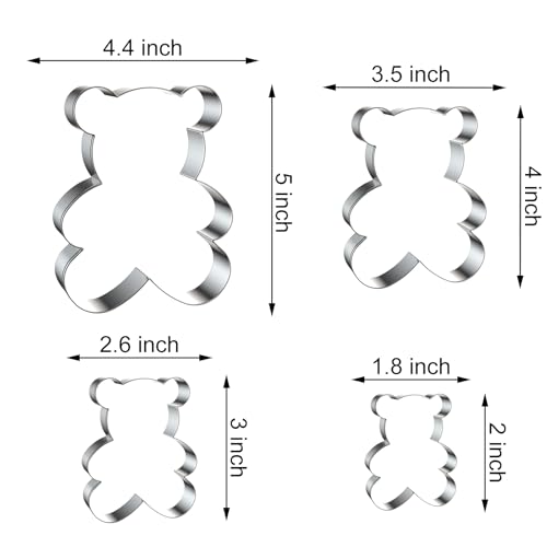 Sitting Teddy Bear Cookie Cutter Set - 4 Sizes Stainless Steel, Kids Gift