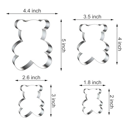 Sitting Teddy Bear Cookie Cutter Set - 4 Sizes Stainless Steel, Kids Gift