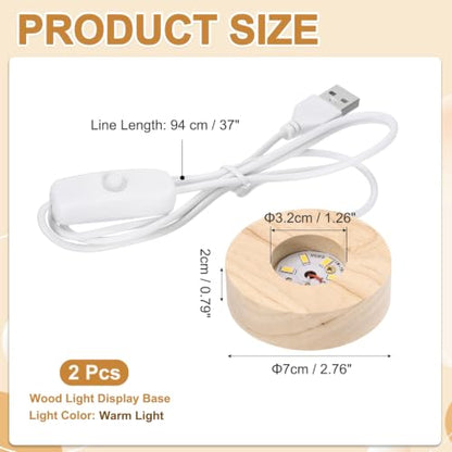 PATIKIL LED Wood Light Display Base - Warm Light, 2.76 Inch Diameter, USB Powered
