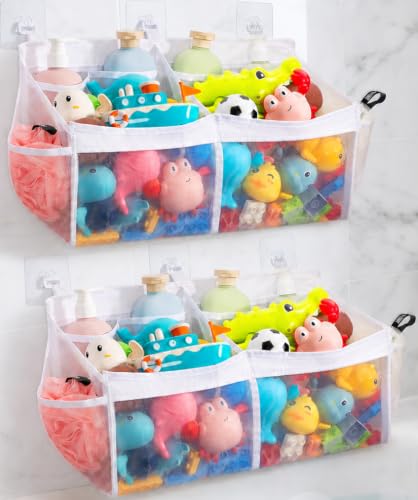 Large Bath Toy Organizer with Mesh Pockets for Kids' Bathroom Storage