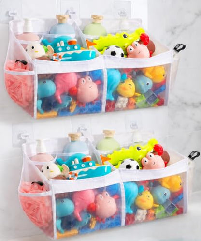 Large Bath Toy Organizer with Mesh Pockets for Kids' Bathroom Storage