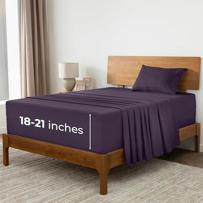 Mellanni Extra Deep Twin Sheets - 3 PC Iconic Collection Bedding - Hotel Luxury, Ultra Soft, Cooling Bed Sheets - Wrinkle, Fade, Stain Resistant (Twin, Purple)