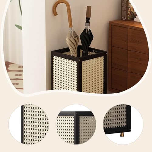 Black Bamboo Umbrella Stand with Removable Water Tray Decorative Organizer