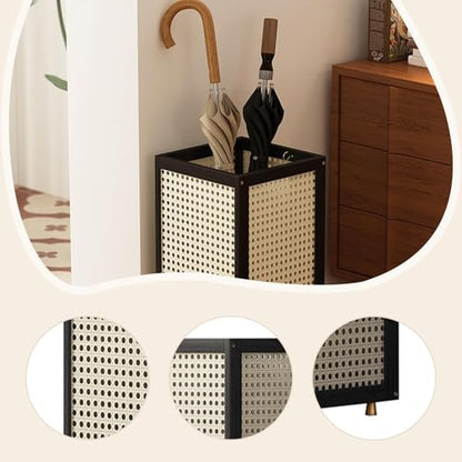 Black Bamboo Umbrella Stand with Removable Water Tray Decorative Organizer