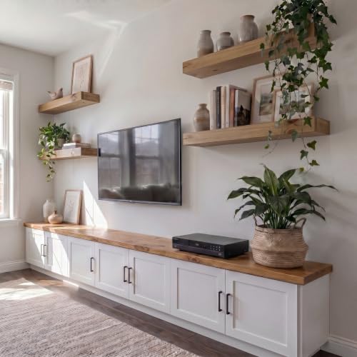 24-Inch Long Thick Rustic Floating Shelves Set of 2 - Light Walnut