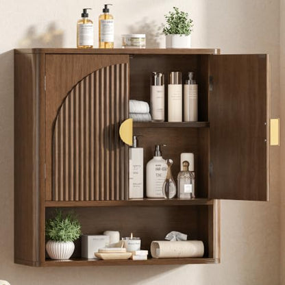 Wall Mount Bathroom Cabinet with Adjustable Shelves - Walnut Finish