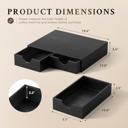 Wooden K Cup Holder with 36 Pod Capacity - Black Coffee Organizer Drawer