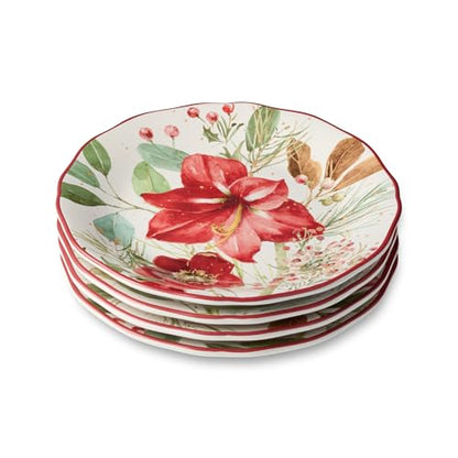 Winter Blooms Holiday Dessert Plates Set of 4 - 9 Inch Floral Tableware