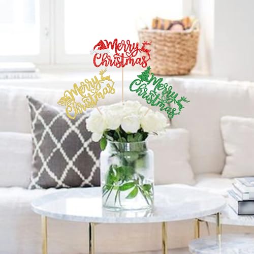 Christmas Centerpiece Sticks Set - Glitter Deer & Tree Designs, 12 Pcs with Variation Design 1