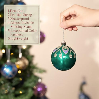 Valery Madelyn Peacock Theme Christmas Ball Ornaments Set 9pcs 2.76"