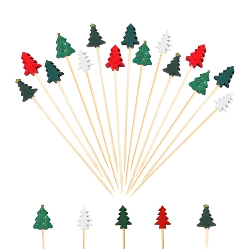 Christmas Tree Cocktail Picks Set 320 Pcs - 5 Styles Bamboo Food Skewers