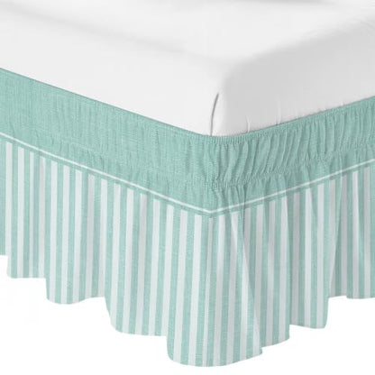 Queen Size Teal Green Striped Bed Skirt - 16 Inch Drop, Adjustable Elastic Dust Ruffle