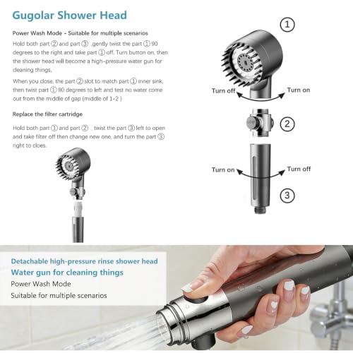 Filtered Handheld Shower Head with High Pressure & Gray Finish
