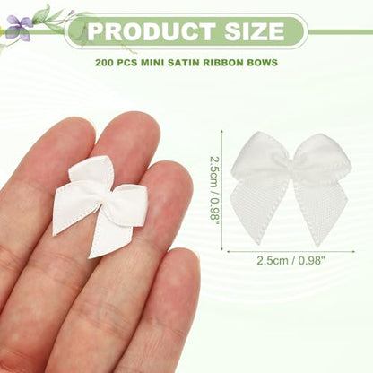 Mini Satin Ribbon Bows - White, 200 pcs Decorative Bows for Crafts & Gifts