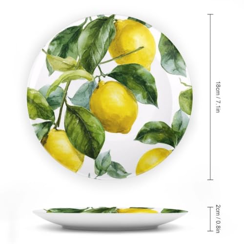 Lemon Branch Leaves Bone China Decorative Plate 7 Inch with Stand - Wall or Table Display