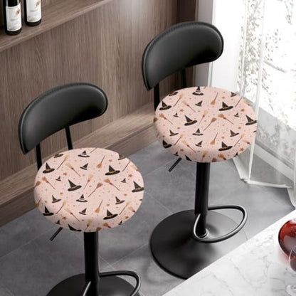 KEIAHUAN 2 Pack Round Bar Stool Seat Covers - Witch Hat Print, Fits 12-16 Inch