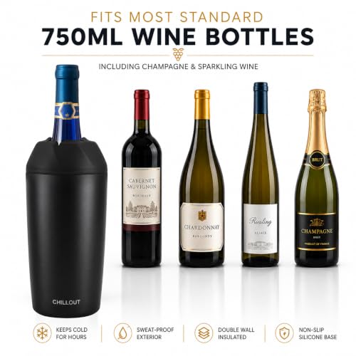 Wine Bottle Chiller Stainless Steel Cooler - Black Finish