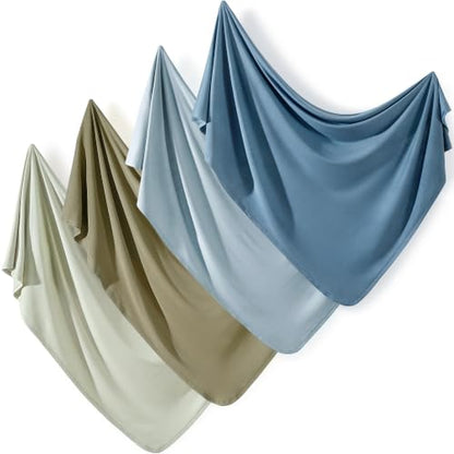 GRSSDER 4-Pack Baby Swaddle Blankets 33x44 Inches - Blue & Green Soft Jersey Knit