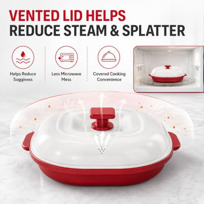 Microwave Grill Pan with Lid, Nonstick Red Grill Plate for Indoor Cooking