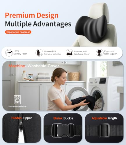 2 Pack Car Neck Pillow Black - Ergonomic Memory Foam Support for Long Drives