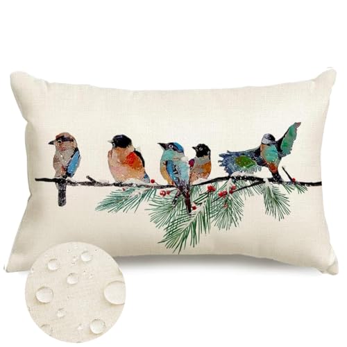Christmas Bird Pillow Cover 12x20 Teal Winter Home Decor - Pack of 1