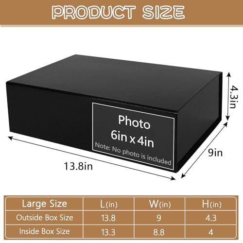 Large Black Gift Box with Magnetic Lid - Collapsible Decorative Storage Pack of 5