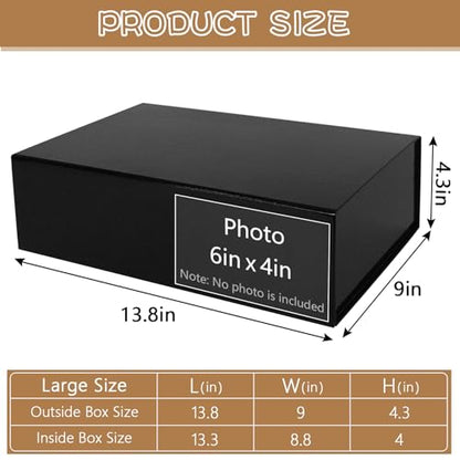 Large Black Gift Box with Magnetic Lid - Collapsible Decorative Storage Pack of 5