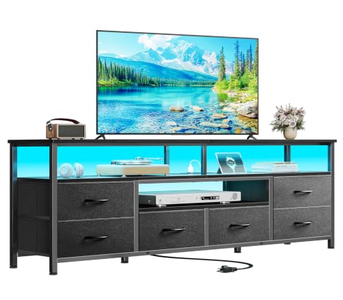 Furologee 63-Inch LED TV Stand with RGB Lighting, Power Outlets, Black
