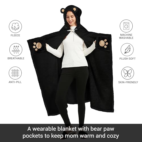 Black Mama Bear Wearable Blanket - Cozy Throw for Women, Birthday Gift