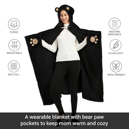 Black Mama Bear Wearable Blanket - Cozy Throw for Women, Birthday Gift