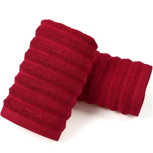 Jacquotha Red Ribbed Hand Towels Set of 2 for Bathroom & Spa