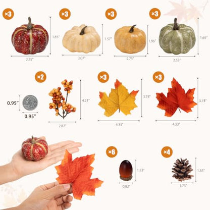 Artificial Fall Pumpkins & Decor Set for Halloween Thanksgiving Home