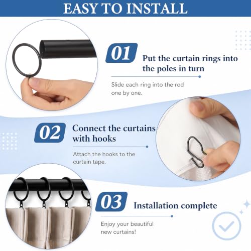 Metal Curtain Rings with Hooks - Black, 38mm - 30 Pieces