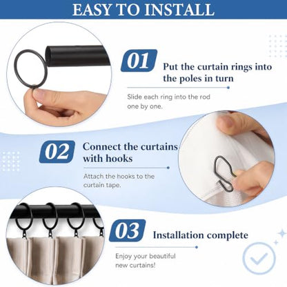 Metal Curtain Rings with Hooks - Black, 38mm - 30 Pieces