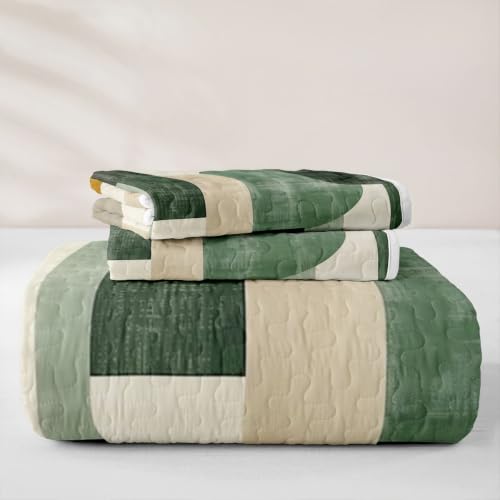Fern & Marigold Geometric Quilt Set Twin - Mid-Century Modern Bedding with Pillowcases