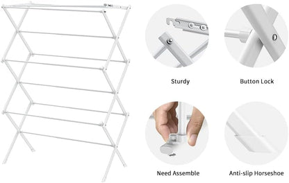 Skiennix 3-Tier Clothes Drying Rack - Foldable Indoor & Outdoor Laundry Solution | Space-Saving Metal Design, Pure White